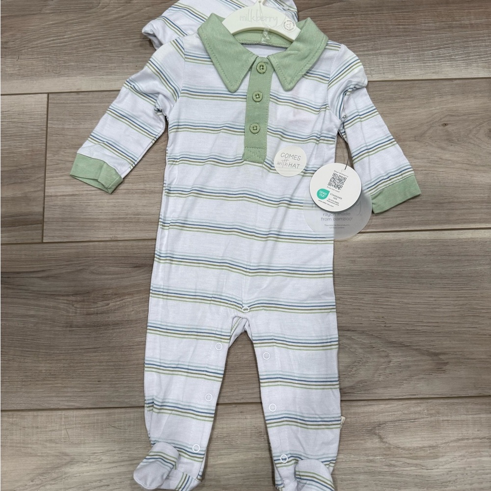 Green and White Striped Milkberry Footie